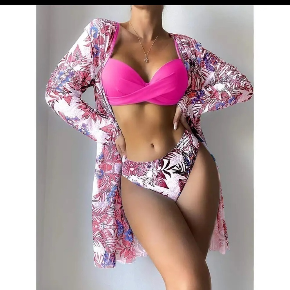 Hot Pink 3 Piece Swimwear - Picture 1 of 10